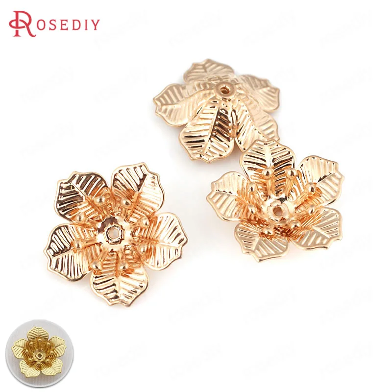 

20PCS 17MM 24K Champagne Gold Color Plated Brass 3D Flowers Spacers Beads Caps High Quality Diy Jewelry Accessories Wholesale