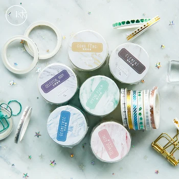 

6pcs Gilding color washi tape set 5mm mini Green spring Pink girl Yellow palace barrier masking tapes stickers gift A6535