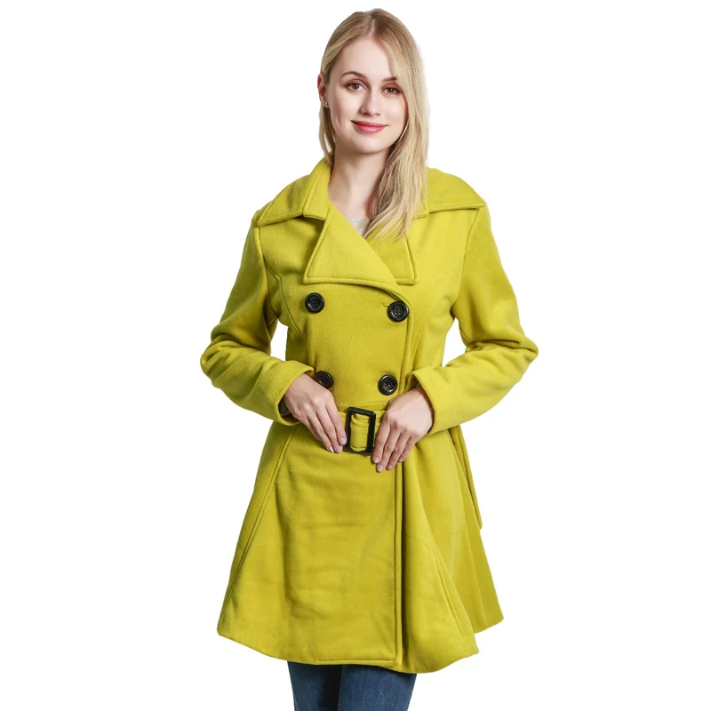 Winter Coats Women Swing Double Breasted Wool Pea Coat Girls Mid-Long Long Sleeve Lapel Trench Outwear Belt Buckle Slim Coats Coats