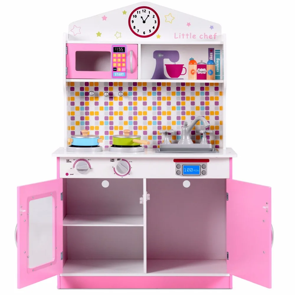 Giantex الاطفال خشبية التظاهر الطبخ Playset طهي لعب مجموعة المطبخ اللعب طفل هدية المنزل الأثاث HW58832