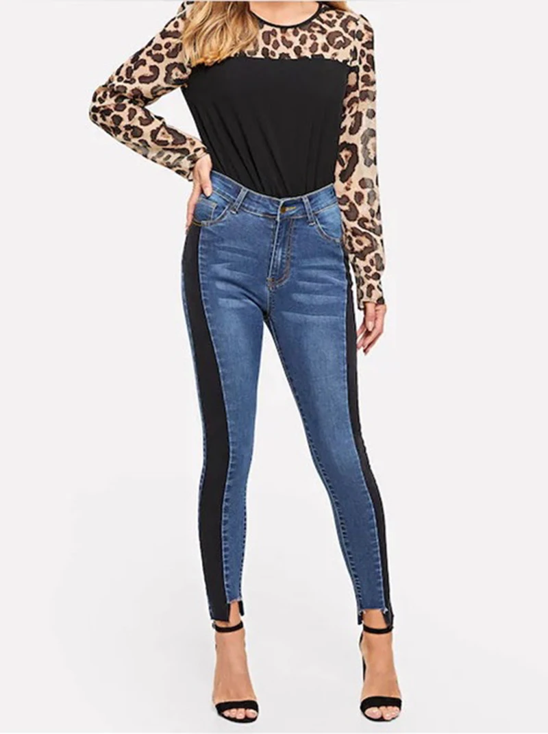 Однотонные черные стройная фигура штаны-шаровары джинсы Для Женщин Эластичные Ближний талии тощий карандаш синие джинсы брюки отбеленные джинсы-варёнки Для женщин