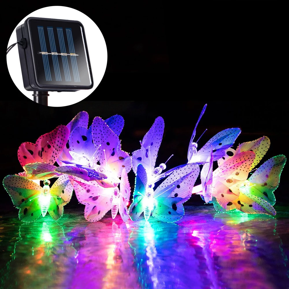 

HUSUYUHU Solar Powered Butterfly String Light Outdoor Holiday Garden Decoration Waterproof Led Lamp Multi Colors 12/ 20 LEDS
