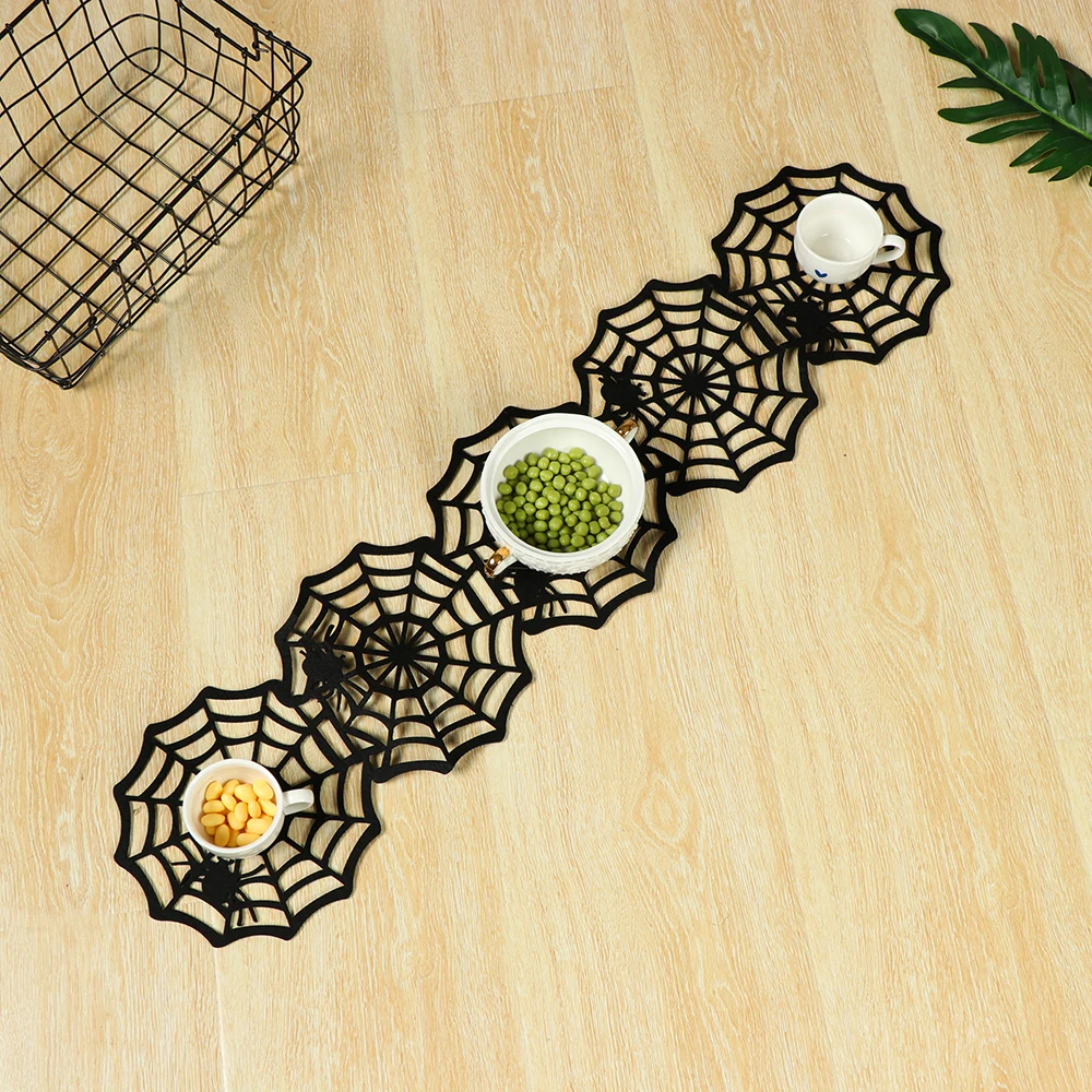 1PC Halloween Spider Web Tablecloth Party Table Decoration Black Cup Mat Halloween Ornament Home & Kitchen