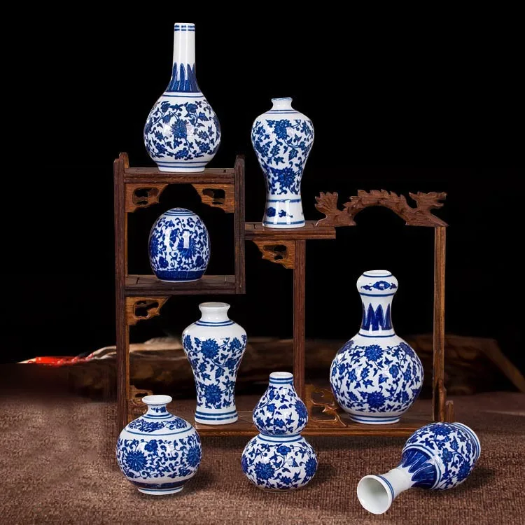Синий и белая фарфоровая Ваза керамика Ретро цветок чай интимные аксессуары классический Декор для дома украшения