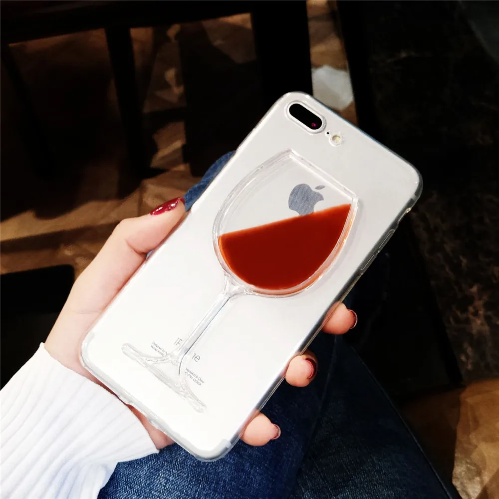 Phone Cases For iPhone XS Max XR X 8 7 6 Cover Liquid Quicksand Red Wine Transparent PC Hard Case For iPhone 8 7 6 6S Plus X XS  (3)