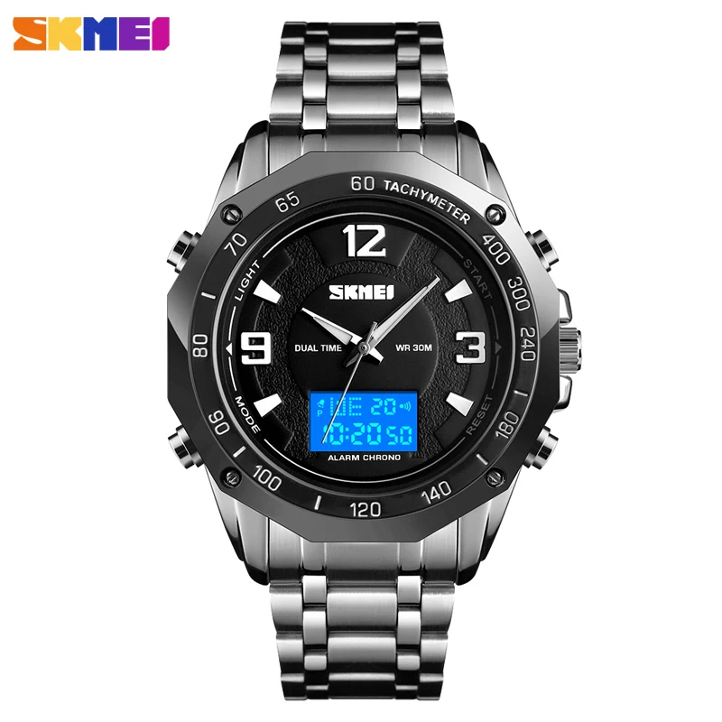 

SKMEI Fashion Digital Watch Men Dual Display Waterproof Luminous Wristwatches Man Silver/Black Colors relogio masculino 1504