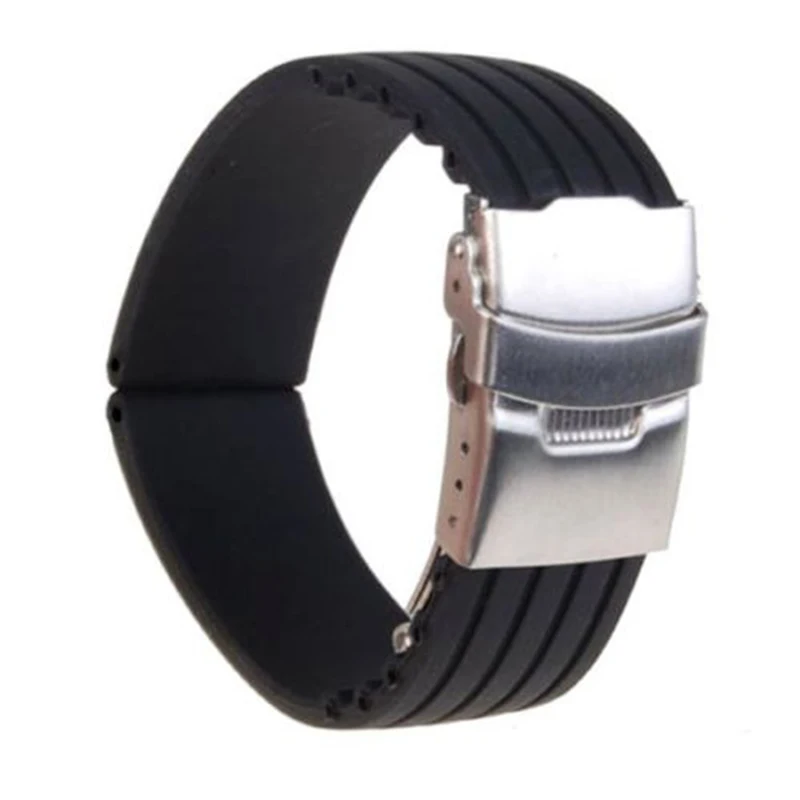 20mm 22mm reloj hombre Silicone Rubber Watch Strap Deployment Buckle Waterproof Band Sport Wrist Sweatband Watch Straps Band