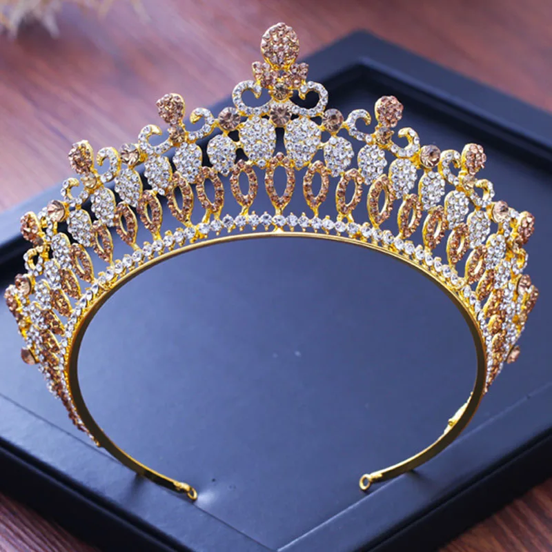 FORSEVEN Baroque Crystal Rhinestone Queen Bride Tiara Crown Noiva Diadem Headdress Wedding Bridal Hair Accessories for Women