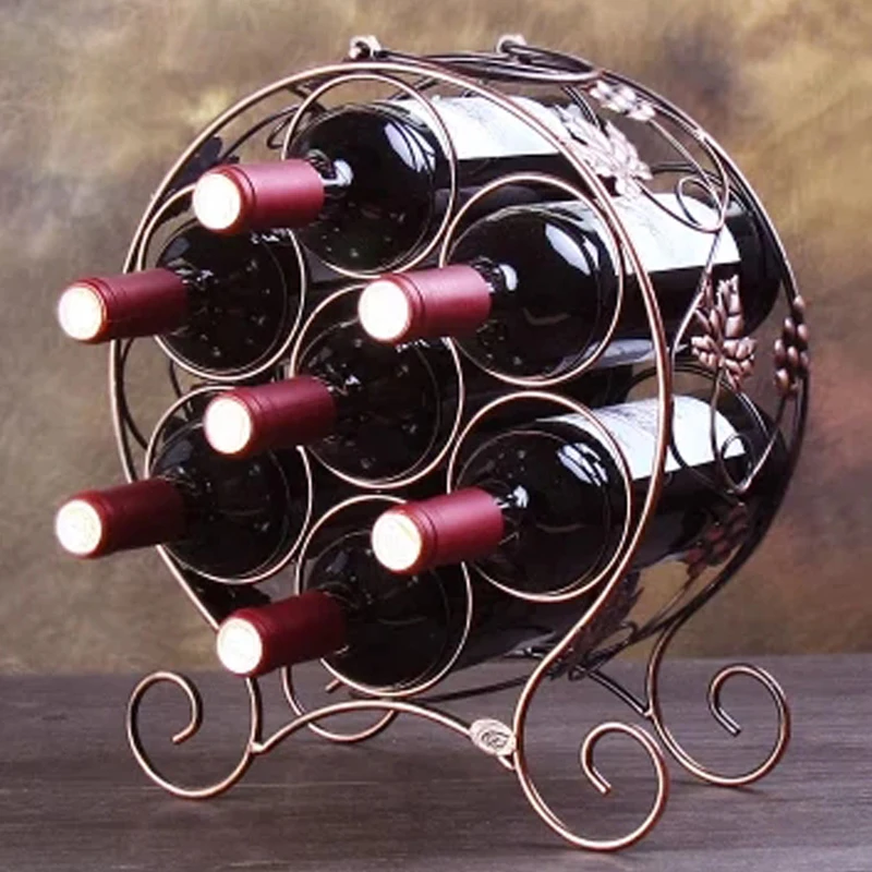 Circle Iron Art Red Wine Rack Cork Container Bottle Holder Kitchen Bar