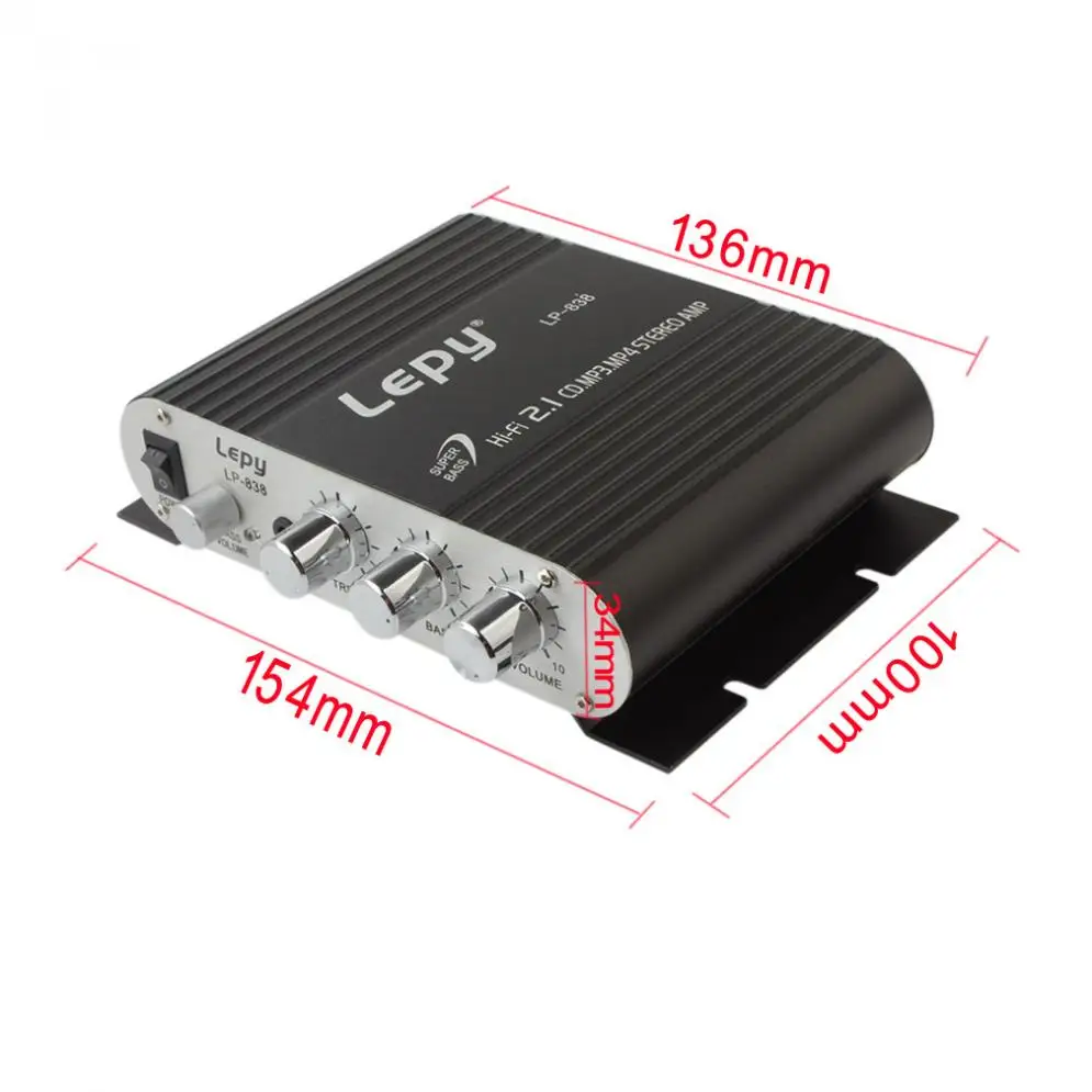 Автомобильный усилитель Lepy LP 838 12 В мини Hi Fi 2 1 радио CD MP3 MP4 стерео басовый динамик