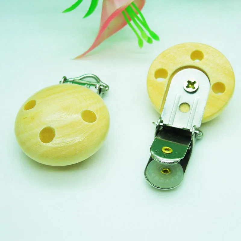 

5PCs Baby Pacifier Clips Natural Color Pattern Wood Metal Holders Cute Infant Soother Clasps Accessories 4.4x2.9cm