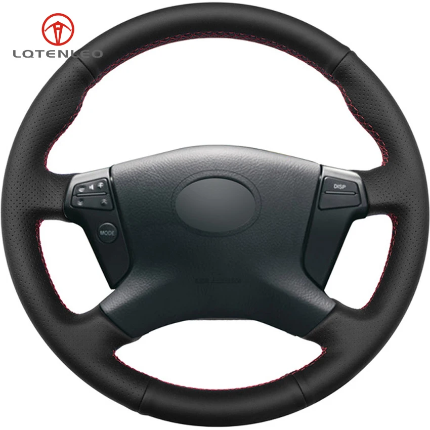 

LQTENLEO Black Genuine Leather DIY Hand-stitched Car Steering Wheel Cover for Toyota Avensis 2003-2007