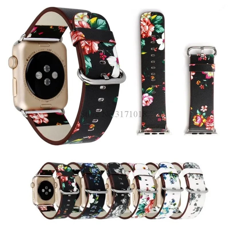 Кожаный ремешок для часов Apple Watch 38 мм 42 44 Серия 1 2 3 4 5 цветочный Цветочный Принт