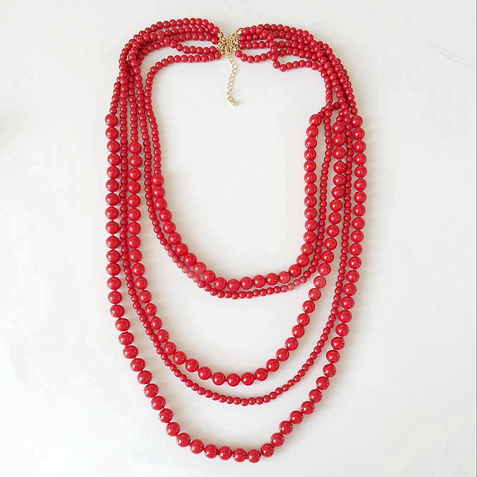 Red Five Layers Acrylic Beaded Necklace For Female Girls women necklace