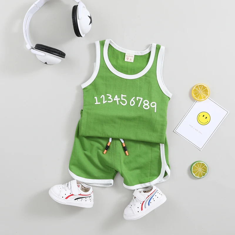 Жилеты для маленьких мальчиков, футболки, летняя одежда, одежда с буквенным принтом для мальчиков, хлопковые комплекты с футболками, одежда для малыша 1, 2, 3, 4 лет