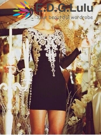 

mini dress chic sexy casual beach party elegant floral embroidered black long sleeve sequin 2018 runway spring autumn puff