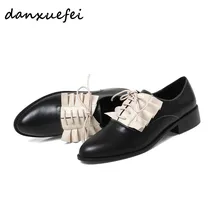 Женские разноцветные оксфорды из натуральной кожи на плоской подошве со шнуровкой в стиле пэчворк; брендовая Дизайнерская обувь с воланом; Милые эспадрильи для отдыха; обувь в британском стиле