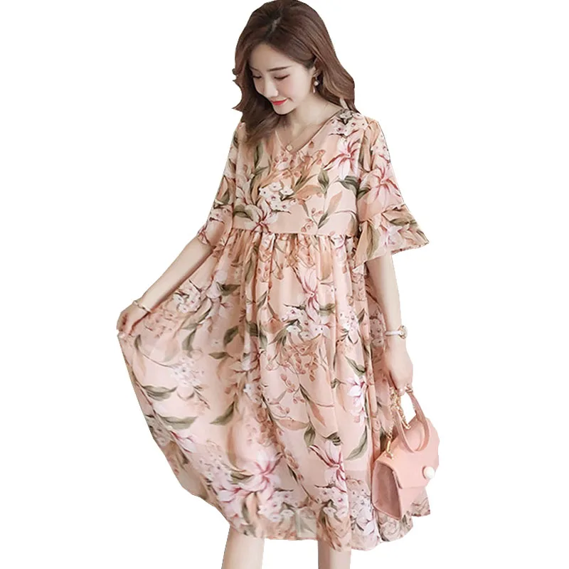 

Summer Chiffon Maternity Dress For Pregnant Women Clothes Pagoda Sleeve Pregnancy Dress Gravidas Vestidos Maternity Clothing