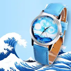 Баян коль saati Часы Модные женские кварцевые наручные часы Искусственная кожа спортивные наручные часы небо с рисунком Часы Relogio feminino