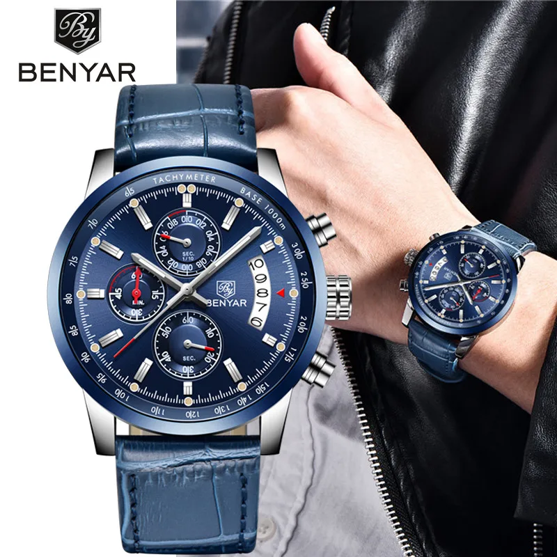 2018 New BENYAR Top Luxury Brand Men Fashion Blue Watch Men