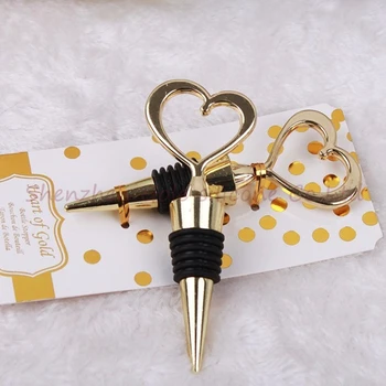 

30PCS/LOT Wedding favor Guest gift Heart of Gold Wine Bottle Stopper Golden party favor Souvenir giveaways