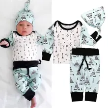 Прелестный Новорожденный для маленьких мальчиков Обувь для девочек комплект одежды топы с длинными рукавами Брюки для девочек Леггинсы для женщин шляпа, наряды одежда костюм Комплект одежды