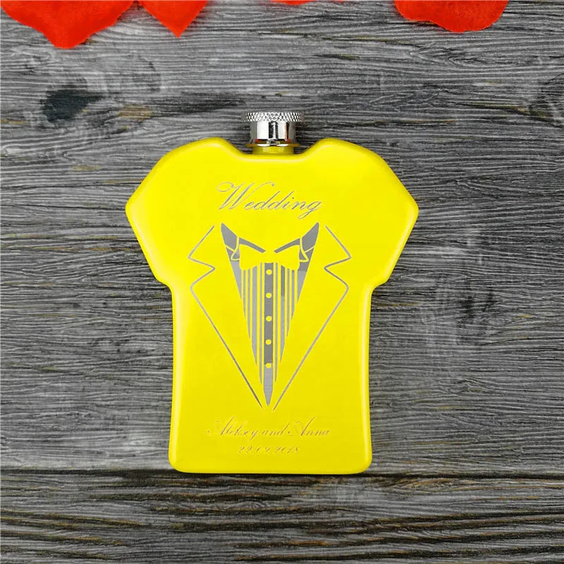 yellow Дизайн из нержавеющей стали футболка фляга Персонализированные Свадебные - Цвет: yellow