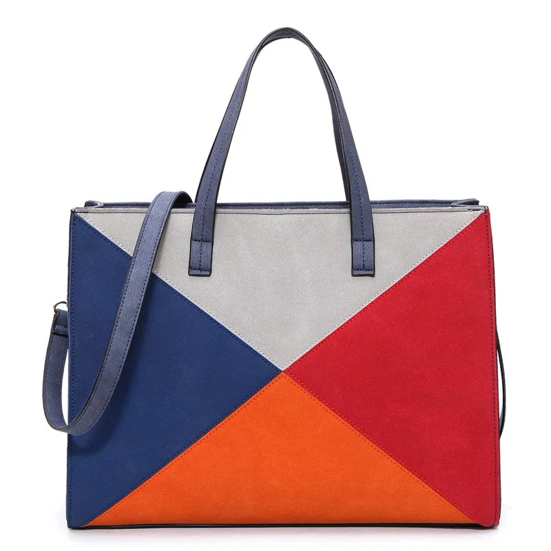 

Women tote Handbags hit color stitching pu handbag new winter European and American fashion shoulder bag Korean women Handbags