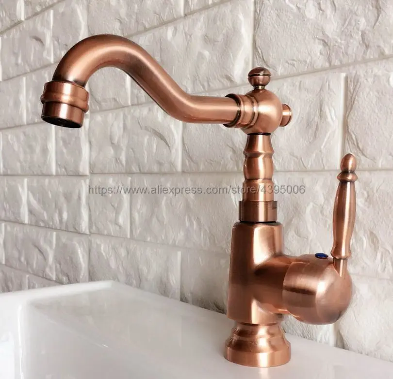 

Antique Red Copper Basin Faucets Bathroom Sink Faucet Single Handle Vanity Sink Mixer Tap Deck Mounted Bnf397