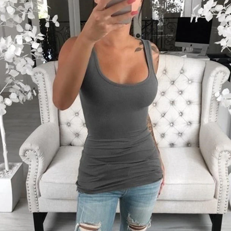 Spring Summer Sleeveless Tank Tops Women Round Neck Loose T Shirt Fitness Tight Tank Top Ladies Vest Camisole - Tanks & Camis - AliExpress