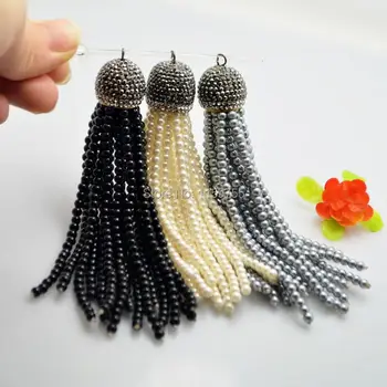 

6Pcs Imitation Pearl Beads Tassels in Mixed Color , Crystal Rhinestone Caps Charm Pearl Chain Tassels