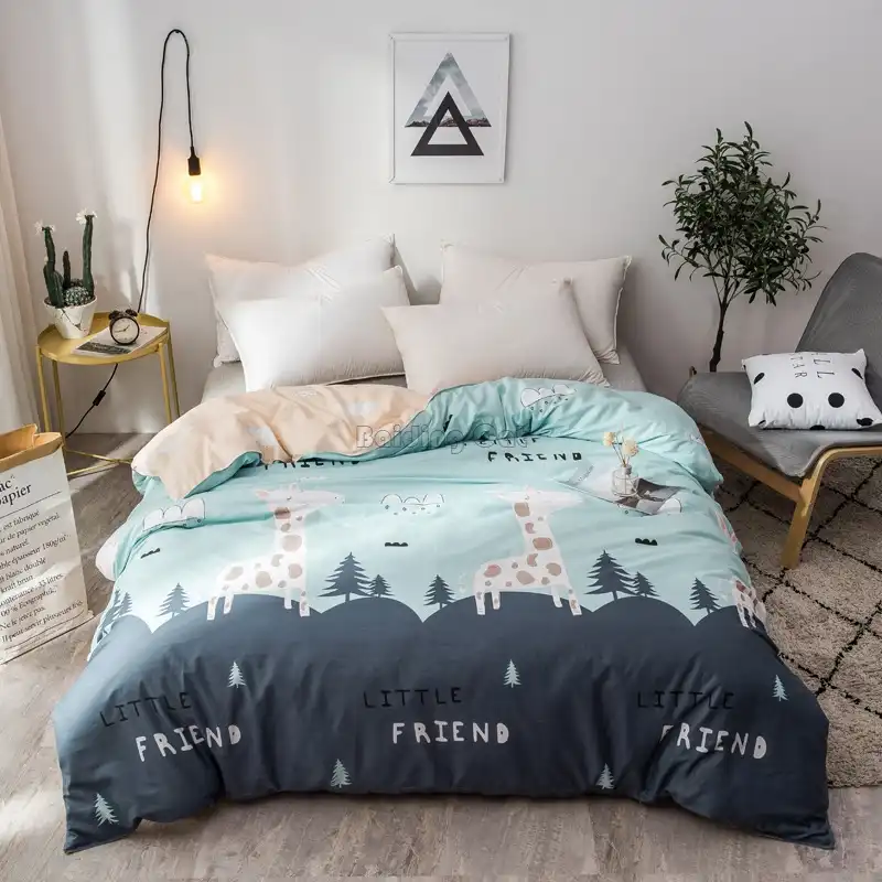 Cartoon Green Forest Fawn Printed Duvet Cover 100 Cotton Quilt Green Forest Fawn Printed Duvet Cover