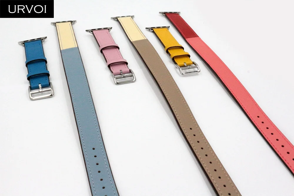 Двойной ремешок URVOI для Apple Watch 5 4 3 2 1 iwatch длинный ремень из натуральной кожи
