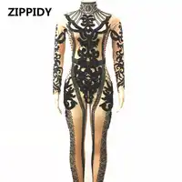 เซ็กซี่สีดำประกายคริสตัล Jumpsuit พรหมชุดเครื่องแต่งกาย Party ฉลอง Glisten หินเครื่องแต่งกาย Bodysuit เวทีสวมใส่ Rompers