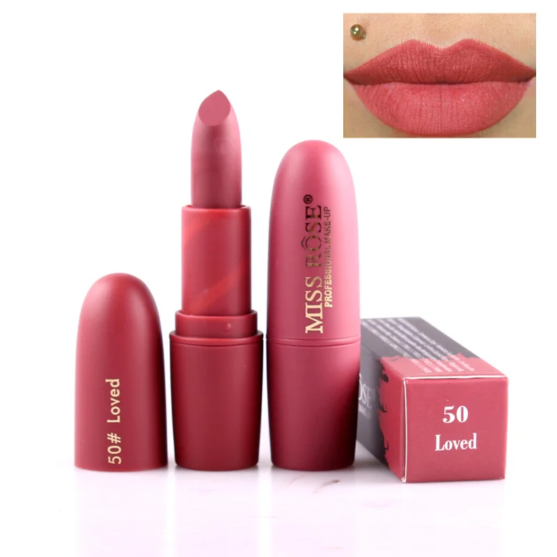 New MISS ROSE Lipstick Matte Waterproof Velvet Lip Stick 18 Colors Sexy Red Brown Pigments Makeup Matte Lipsticks Beauty Lips - Цвет: 50