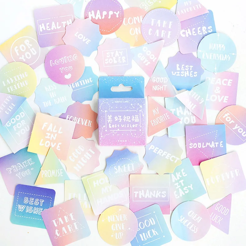 

45pcs Watercolor Stickers Best Wishes Letters Decorative Adhesive Stickers Bullet Journal Decorations Scrapbooking Diary Albums