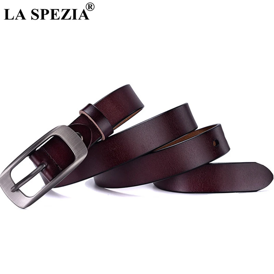 

LA SPEZIA Women Vintage Belt Real Leather Coffee Waist Belt Ladies Pin Buckle Genuine Leather Cowhide Female Belt For Trousers