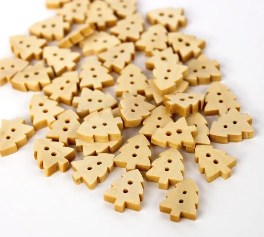 

Set of 200pcs Christmas Tree Wooden Buttons Beige. Natural wood color. Small buttons diy 15mm