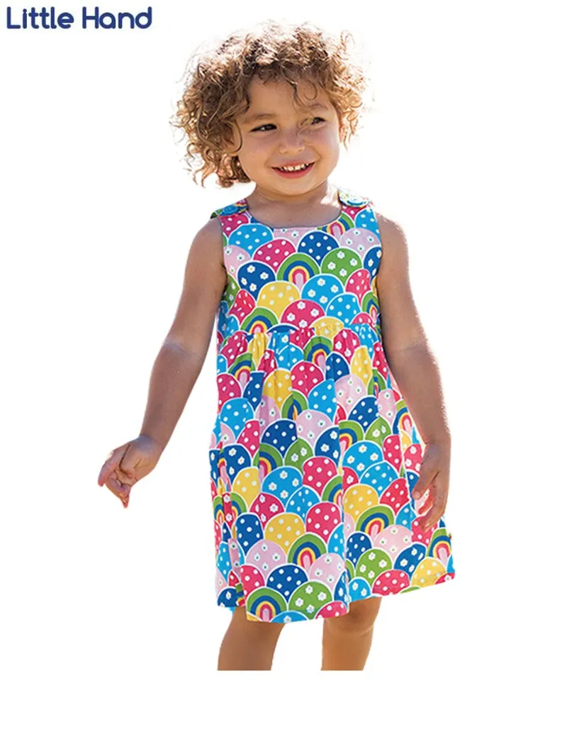 LITTLE HAND Colorfull Candy Dress Children Girl Summer Sleeveless Printing Dresses 1-7Years Cute Pattern A-Line For Kids | Детская