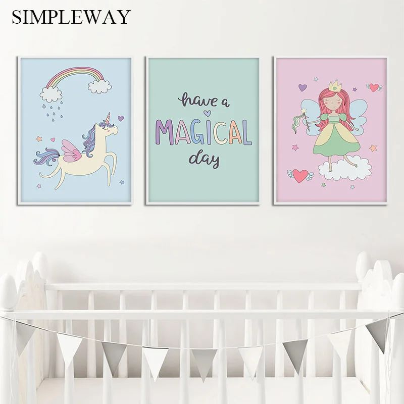 

Angel Unicorn Canvas Poster Nursery Quotes Simple Wall Art Print Painting Nordic Kid Decoration Picture Baby Girl Bedroom Decor