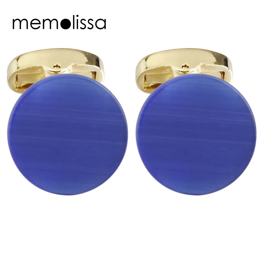 

Memolissa Round Cufflinks for mens Cat Eye Opal Stone Blue Color Luxury Cufflinks for Sale