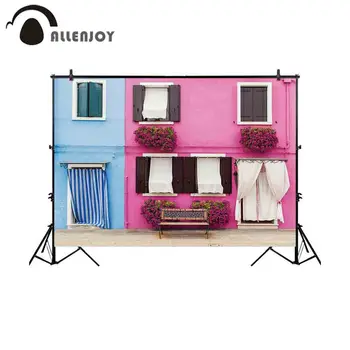 

Allenjoy photography background small town lovely house facade bench backdrop photobooth photo studio photocall prop fabric