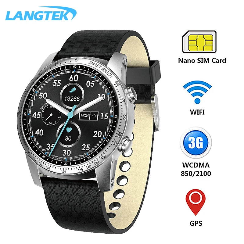 Langtek kw99 3G SmartWatch телефон Android 5.1 MTK6580 4 ядра 8 ГБ Встроенная память сердечного ритма Мониторы шагомер GPS анти-потерянный смарт-часы