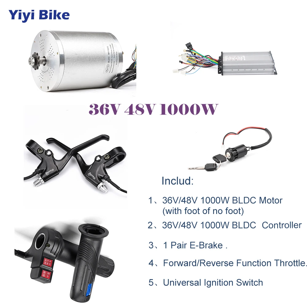 

48V 36V 1000W Electric Bike DC Motor Brushless Motor Controller Conversion kiti Electric Vehicle Reverse Throttle Disc V Brake