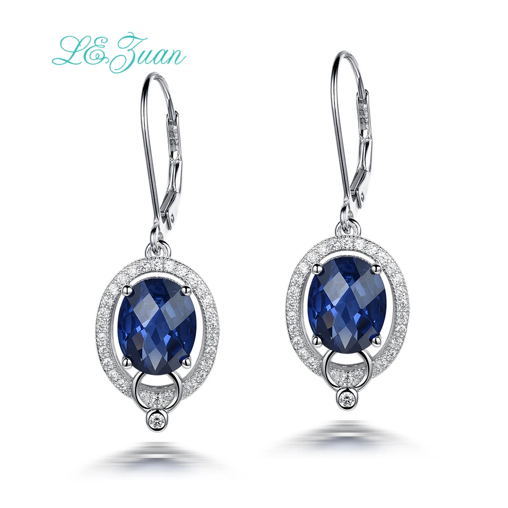 

I&zuan 925 Sterling Silver Drop Earrings 6.99ct Blue Stone Checkerboard Cut Luxury Earring Fine Jewelry For Women