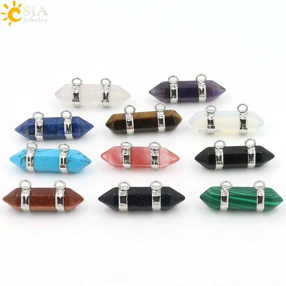 Tiger's eye White Quartz Stones Double Buckle Pendant