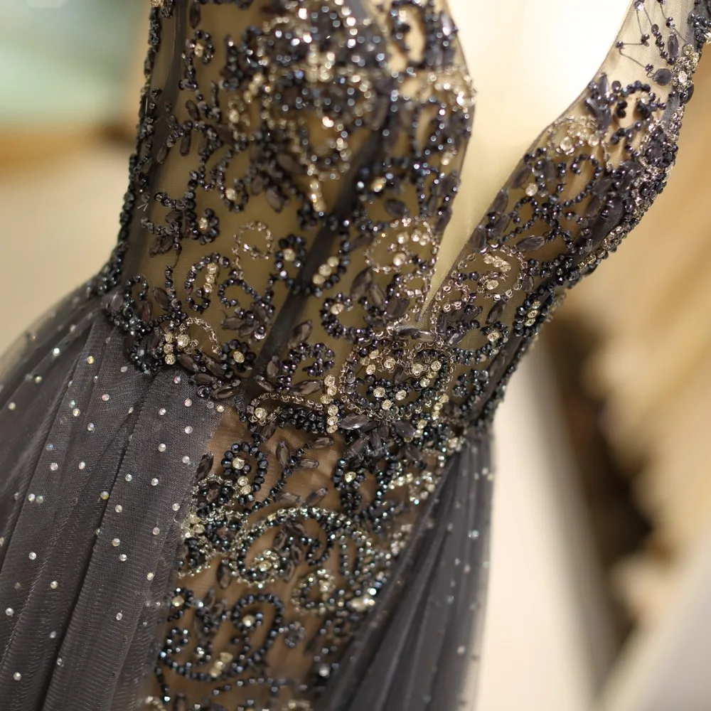 Роскошные вечерние платья темно-серого цвета с золотыми кристаллами и глубоким v-образным вырезом, Сексуальные вечерние платья для выпускного вечера