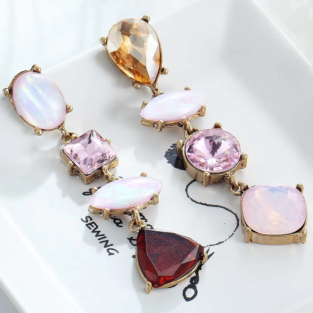 

YaYi Pink Red Brown Glass Earring Women's Fashion Ancient Gold Color Earrings gems Earrings For Women Girls E981
