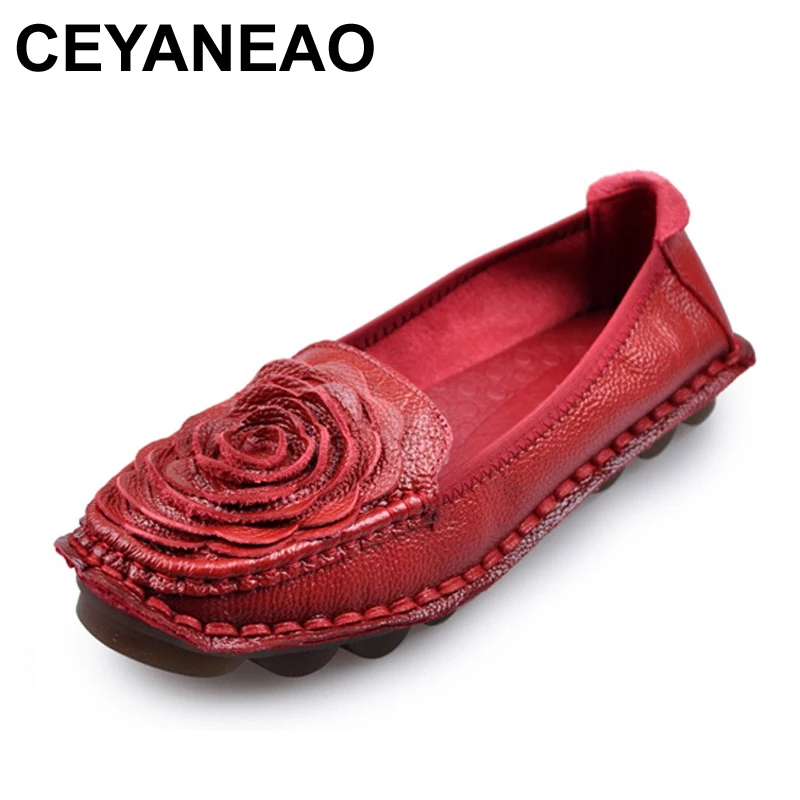 

CEYANEAO Retro Handmade Women's shoes & Flower Female Loafers Soft-soled Casual shoes Comfortable Women Flat shoes