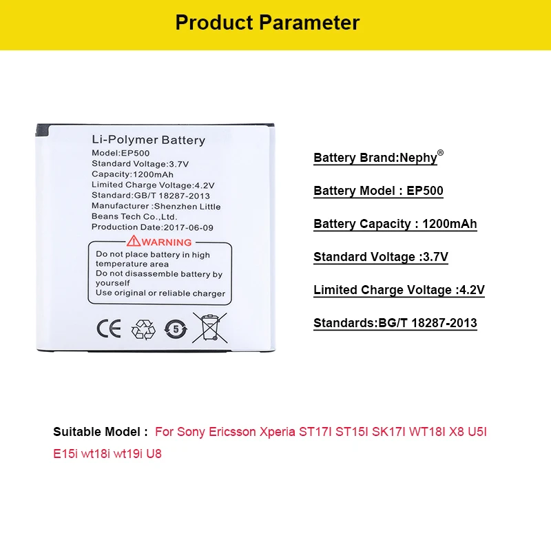 Nephy Батарея EP500 для sony Xperia мини ST15i активный ST17i Ericsson X7 X8 E15i U5 U5i Vivaz Pro U8i E16i 1200 мА-ч